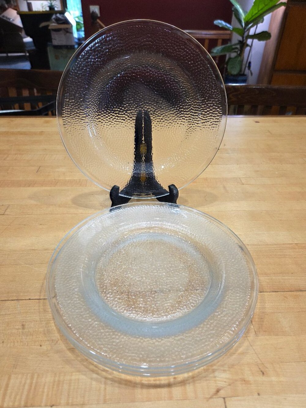 Vintage Indiana Glass Crystal Ice Dinner Plates Set of 4 Clear Bark MCM